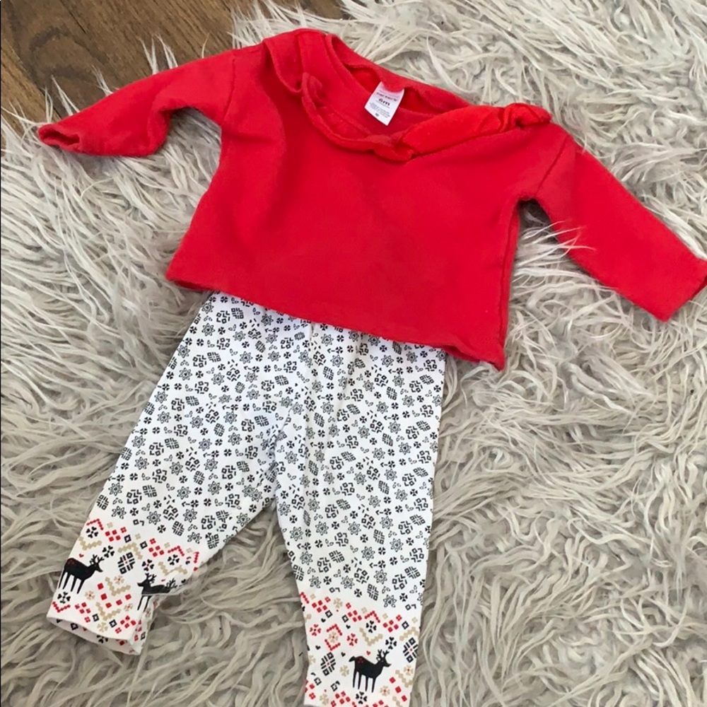 6M carter red sweatshirt and print white leggings